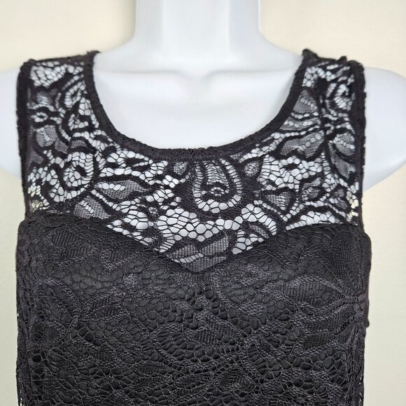 Womens XL Elegant Black Lace Cocktail Party Dress Satin Bow & Mesh Skirt A-Line - Picture 12 of 13
